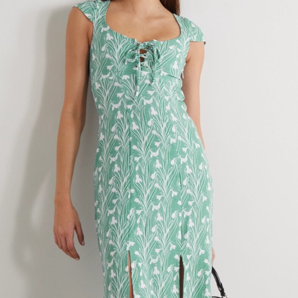 Miaou green and white floral lace up dress size small (s)